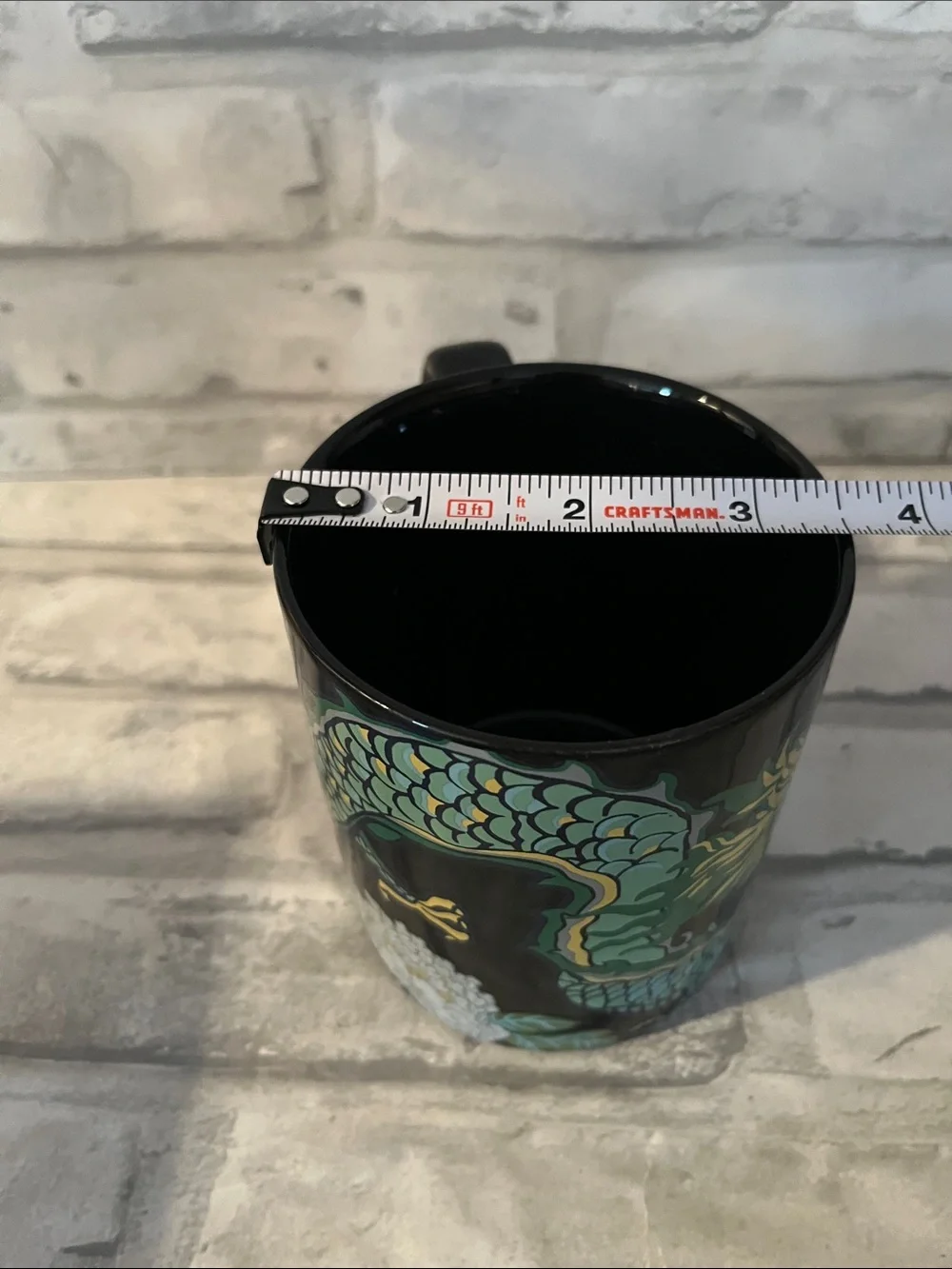 William Sonoma Dragon coffee mug 12 oz black bright color Schumacher